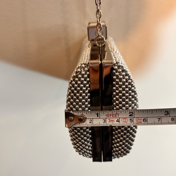 JESSICA MCCLINTOCK Silver Metallic Clutch Crossbody Bag Studded Look - Picture 10 of 15